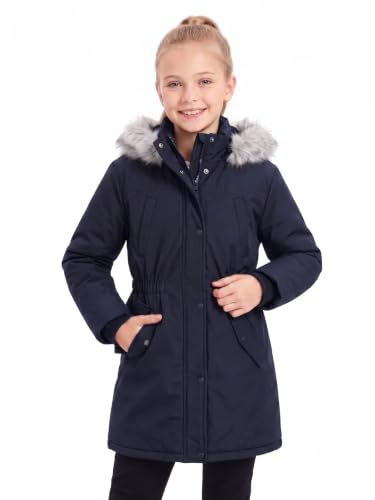 SOLOCOTE Abrigo de invierno para niñas resistente al agua chaqueta de esquí gruesa con capucha de plumas falsas parka larga para niños