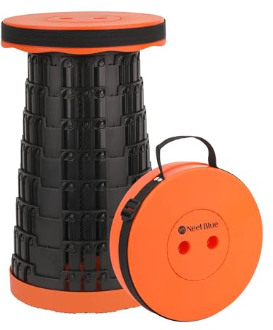 WedDecor Sgabello pieghevole telescopico resistente, con capacità di carico di 199,6 kg, leggero, regolabile, portatile, per campeggio, escursionismo, barbecue, giardino e uso domestico, arancione