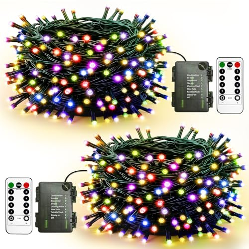 Litogo 2 Stück Lichterkette Batterie Timer mit Fernbedienung, 5M 50 LED Lichterketten Dimmbar IP65 Wasserdicht Kleine Fairy Light, Lichterkettenbatterie für Party Hochzeit Weihnachten Deko, Mehrfarbig