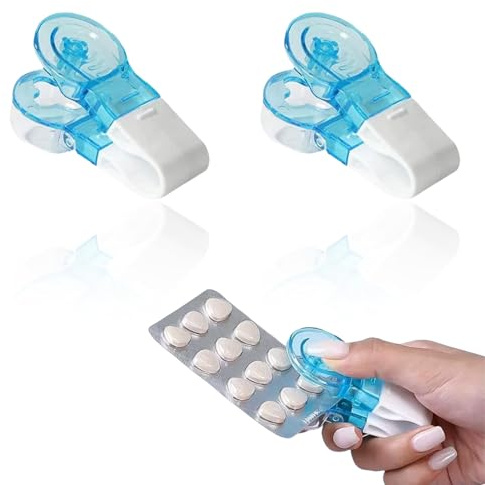 2 Stk Tablettenausdrücker,Tragbarer Pillenöffner,Tablettenausdrückhilfe,Mini Portable Pill Taker,Tabletten Ausdrücken,Tablettenschneider,Tablettenteiler Vierteln,Tablettentrenner für Alle Schluckhilfe