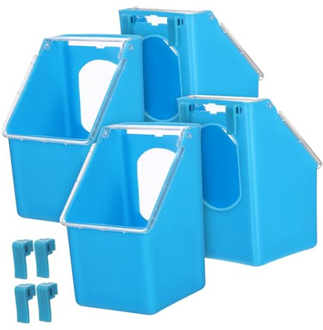 Balacoo Comedero Multifuncional para Jaula De Loros y Codornices Colgante Tapa, Material PP Ligero y Resistente, Paquete De 4 Unidades Azul, Dispensador Práctico para Alimentación De Aves Pequeñas