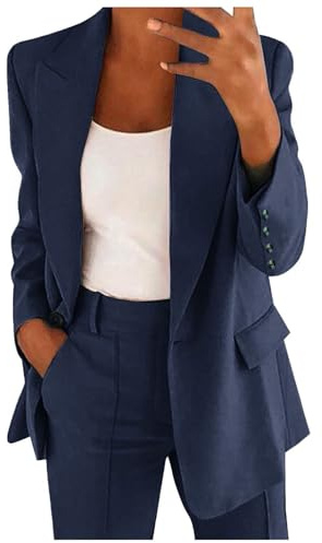 HEONSATI Completo Donna Elegante Autunnale Complete da Cerimonia Manica Lunga Casual Aperto Davanti Colletto Tailleur da Cocktail Eleganti Completo da Lavoro Blazer E Pantaloni Comoda Set Ufficio