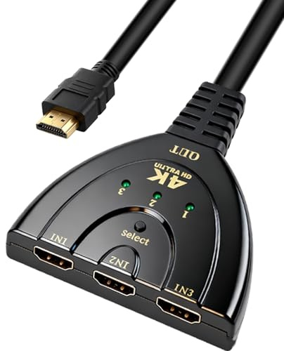 HDM Splitter 4K, 3 in 1 Out HDM Switch Verteiler UHD Umschalter für Switch PS5 PS4 PS3 Xbox Laptop HDTV Xbox Fire TV Stick DVD Blu-Ray