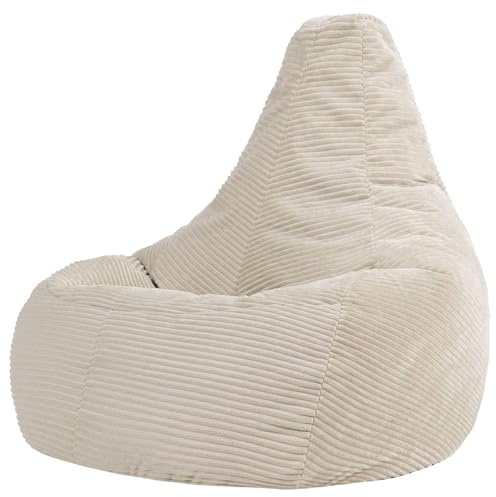 Icon Dalton Pouf XXL Velours Côtelé, Pouf Poire avec Remplissage, Fauteuil Salon Confortable, Fauteuil Chambre, Meuble Salon, Decoration Chambre, Beige
