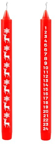 2PCS Weihnachtskerzen, Adventskalenderkerze in Rot, Kalenderkerze Weihnachten, Adventskerze mit Zahlen, Weihnachten als Geschenk für Freunde und Familie, Elchmuster, Rot
