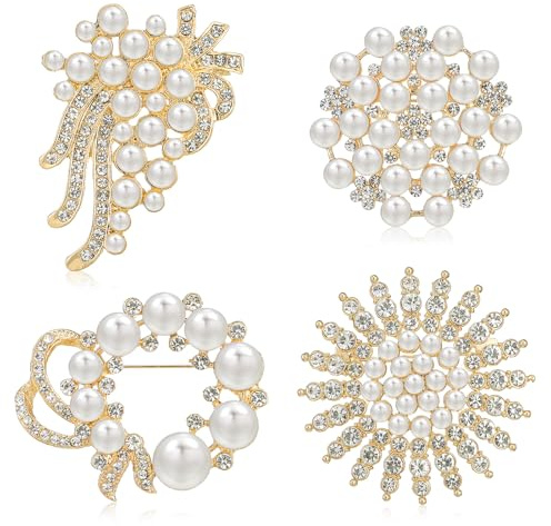 4pcs Brooches and Pins for Women, Flower Brooch, Crystal Pearl Brooch, for Women Fashion