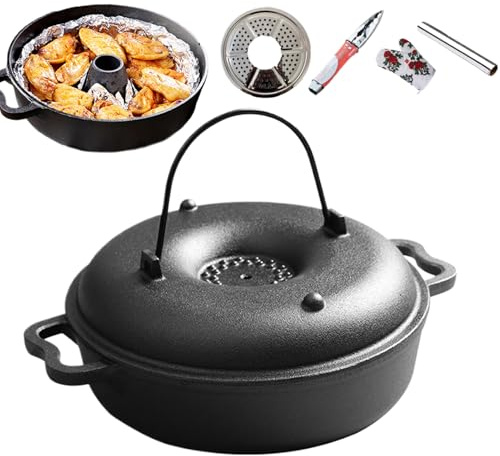 Calderone in ghisa per la cottura – Utensile da cucina robusto e anti-adesivo,Set di pentole in ghisa | Per barbecue, vacanze grigliate e riunioni familiari