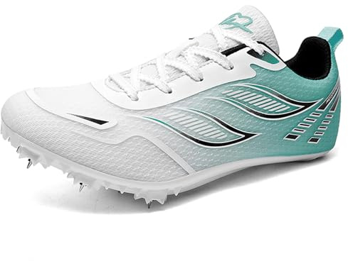 Hiuzylqx Zapato De Atletismo con 7 Clavos para Hombre Ligeros y Transpirables para Carreras De Velocidad Saltos Y Niños Y Niñas,White Green,38 EU