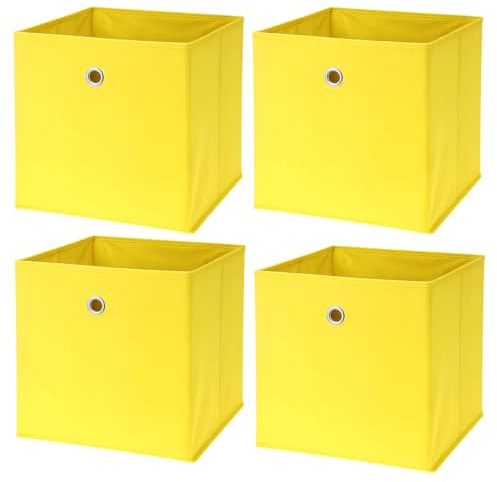 Murago 4er Set Faltbox ca. 30x30x30 cm - Gelb - Würfel Aufbewahrungsbox faltbar Aufbewahrungskörbe Einschub Korb Boxen Stoff für Kleidung Spielzeug Kinderzimmer Baby Jungen Klappbox