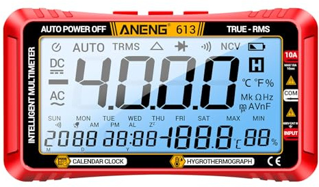 Tester multimetro digitale, igrometro temperatura calendario 3 in 1 perpetuo 4000 conteggi Tester condensatori tensione corrente CA/CC digitale per ufficio domestico (Red)
