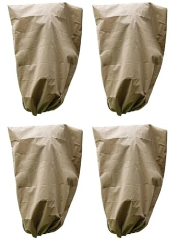 Gettimore Coperture per piante riutilizzabili per protezione dal gelo, confezione da 4 sacchetti antigelo con coulisse, 80 x 90 cm, tessuto non tessuto, marrone, per arbusti, piante in vaso e aiuole