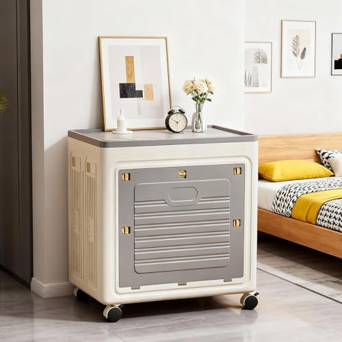 Cajas de almacenamiento de 150 L con tapa y ruedas, contenedores apilables de gran capacidad, 58 x 40 x 61 cm, organizador plegable de contenedores rodantes, cajas apilables de plástico para