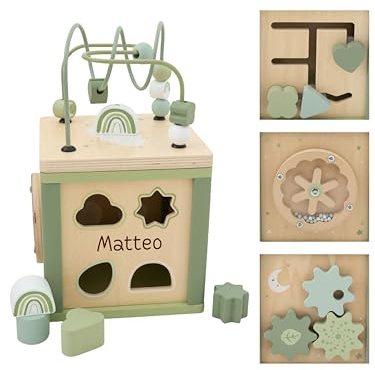 wunderwunsch x smallfoot personalisierter Motorikwürfel Holz - Montessori Würfel - Baby Motorikspielzeug ab 1 Jahr - Kinderspielzeug 18 Monate, motorische Spielzeug, mit deinem Namen (grün)