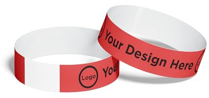 ID&C Festival Printed Tyvek Paper Wristbands – 100 Numbered Tamper Proof Wristbands for Events, Festival Entry & Admission – Tomato Red