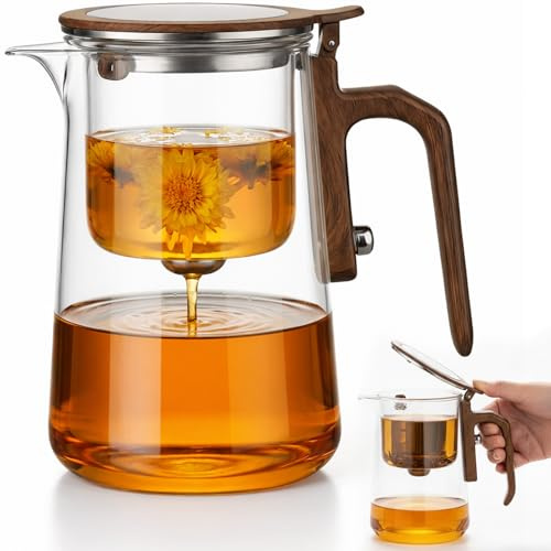 Magic Tea Pot with Infuser - Water Separation Glass Teapot for Separate The Teawater, Flip-top Lid Design, and Versatile Brewing of Tea and Coffee (800ml)