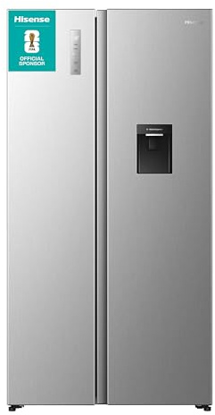 Hisense PureFlat 541L American Fridge Freezer RS3P558NMID - with Non-Plumbed Water Dispenser, Silver - D Rated