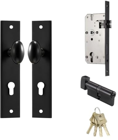 Brass Door Lock Set Modern Egg Shaped Knob Long Plate, Interior Lever for Bedroom & Bathroom Double Wooden Doors, Dummy Handles(QBCF)