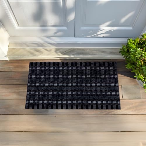 Brush-Effekt Fußmatte Außen - Schwarz / Anthrazit 40 x 60 cm (Rechteckig) | Wetterfeste Fussmatte Outdoor robuste Türmatte Außenbereich Schmutzfangmatte mit Rillenstruktur für Haustür pflegeleicht
