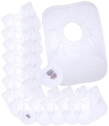 BabyPrem Baby-Lätzchen, 100 % Baumwolle, Rundhalsausschnitt, Einheitsgröße, Weiß, 12 Stück
