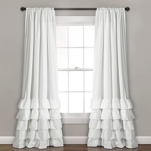 Lush Decor, Allison - Tende a pannello con volant, per soggiorno, sala da pranzo, camera da letto (coppia), 213,4 x 101,6 cm, 101,6 x 213,4 cm (larghezza x lunghezza), colore: bianco