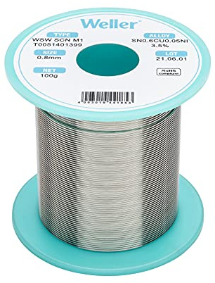 Weller WSW SCN M1 (T0051401399) Lead Free Solder Wire, Ø 0.8mm, Alloy Sn99.3Cu0.6Ni0.05, Flux Content 3.5%, 100g
