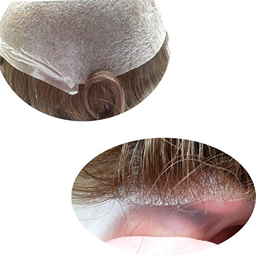 Hairnotion Toupet pour homme super mince peau Perruque invisible 8x10 pouces 1b20# système de remplacement de cheveux humains