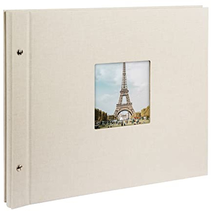 goldbuch 28523 Schraubalbum mit Bildausschnitt, Bella Vista, 39x31 cm, Fotoalbum mit 40 schwarze Seiten mit Pergamin-Trennblättern, Album erweiterbar, Fotobuch aus Leinen, Sandgrau