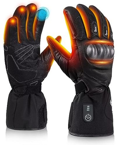 Heated Gloves for Men Women Heated Motorcycle Glove Electric Waterproof Heating Gloves Touchscreen Warming Rechargeable Battery Hand Warmers w/ 12V Motorcycle Cable for Outdoor Work Motorcycling Bike