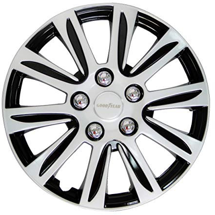 Goodyear Radkappen Laredo, 16 Zoll, aus Spezial-ABS-Qualitätskunststoff, schlagfest, zweischichtige Metallic-Lackierung, überlackierbar, schwarz-silber, 4 Stück