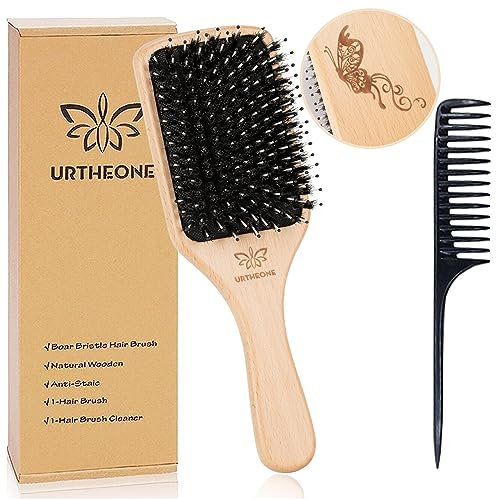 Hair Brush Boar Bristle Hairbrush for Thick Curly Thin Long Short Wet or Dry Hair Adds Shine and Makes Hair Smooth, Best Paddle Hair Brushes and Comb Set for Men Women Kids