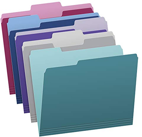 Pendaflex Two Tone Color File Folders, Letter Size, Assorted Colors (Teal, Violet, Gray, Navy and Burgundy), 1/3-Cut Tabs, 5 Color, 100/Box, (02315)