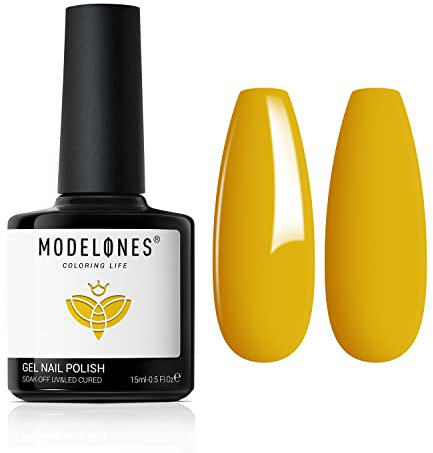 MODELONES Full Moon Yellow Gel Nail Polish, 1 Pcs 15ml Yellow Color Gel Nail Polish Soak Off LED Long Lasting French Manicure Essential Gel Nail Varnish Salon Design DIY at Home Gifts for Women