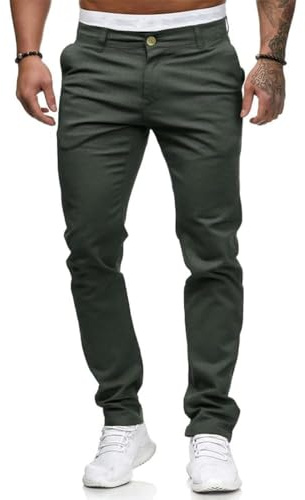 HUNGSON Mens Chinos Slim Fit Stretch Flat-Front Skinny Dress Pants (Green,34W*30L)