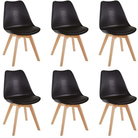 HJhomeheart Lot de 6 Chaises de Salle à Manger, Pieds en Bois Massif, Design Nordique Ergonomique, Chaise de Cuisine, Chaise Moderne (Noir-6)