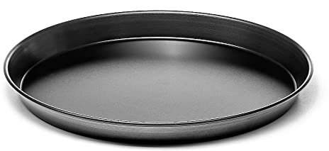 Forgast Forma Teglia per Pizza Rotonda 26 cm, Teglia Antiaderente Profesionale per Focacce, Quiche, Forno, Grigio, Cucina, Acciaio Bluesteel, Nero