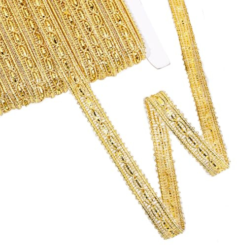FINGERINSPIRE 18m 10mm Metallgeflecht Borte Mit 8 Form Muster Gold Pailletten Spitzenband Verziert Borte Für Weihnachten Urlaub Dekoration Hochzeit DIY Kleidung Accessoires Schmuck Handwerk Nähen