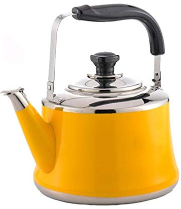 Théière, bouilloire sifflante jaune, cuisinière, théière mignonne moderne en acier inoxydable avec poignée ergonomique (couleur : jaune, taille : 4 L)