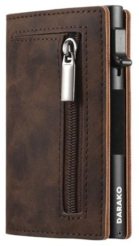 DARAKO Future Wallet mit Münzfach & RFID-Schutz - Mini Geldbörse für Herren & Damen klein - Kreditkartenetui Kartenetui - Portemonnaie Portmonee - Slim Wallet Geldbeutel (Kaffee-Braun)