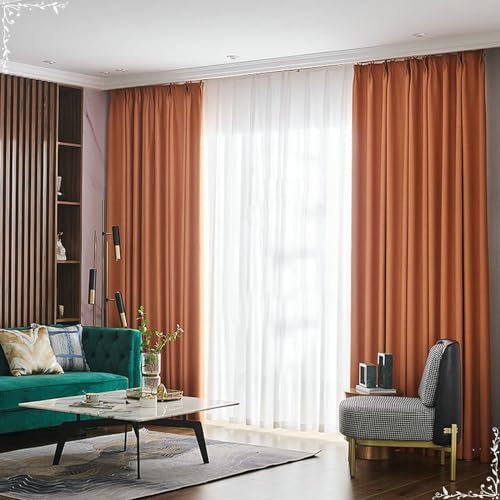 Homxi Küchengardinen Modern Blickdicht 2er Set,2 x 107W x 132H cm,Vorhang Blickdicht Orange Einfarbig Vorhang Haken