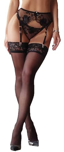 Ensemble lingerie sexy pour femme avec porte-jarretelles taille haute et 4 clips métalliques réglables Set maille transparente string et bas inclus Noir