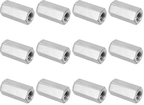 PATIKIL M10 x 35 mm 304 Edelstahl Sechskant-Kupplungsmuttern, 12 Stück Grobgewinde Sechskant Hülsenmutter Sechskant Verbindungsmutter Gewindehülse Langmutter, Silberton