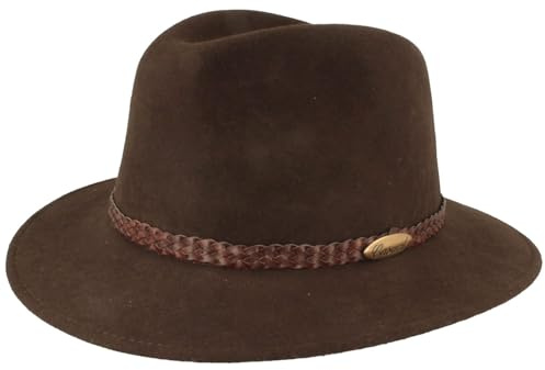 Breiter Outdoor Filz-Hut - Trekking Wollhut Aus 100% Wolle - Wasserabweisend & Faltbar - Mit Ledergarnitur - Für Herren & Damen