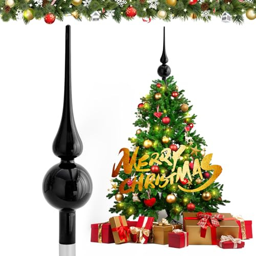 JOYUE Weihnachtsbaumspitze Glas Matt Christbaumspitze Schwarz 26 cm Christbaumschmuck Spitze, Weihnachtsdeko Baumspitze Black Christmas Tree Topper, Weihnachtsbaum Stern Spitze (Schwarz)