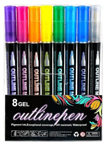 Flkiglm Outline Markers, Outline Glitzer Zweizeiliger Wasserfester Stift, Schimmermarker Outlines Doppellinien, Leuchtstifte zum Ausmalen von Graffiti-Textmarkern, Glitzerstifte Magische Stifte
