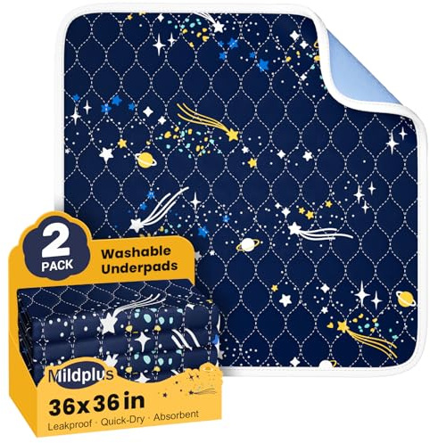 Bed Wetting Pads for Kids & Toddlers, 36x36 5 Layer Waterproof Washable Pee Pads, Potty Training Mattress Protector, Absorbent Chuck Pads Non Slip for Bedwetting Kids, Hospitals, Pet (Blue,2Pcs)