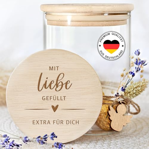 Grandora Vorratsglas Mit Liebe gefüllt Geschenk für Mama Oma Dankeschön Geburtstagsgeschenk mit Gravur Geschenkidee für Freunde, Kollegen oder Muttertag Aufbewahrungsglas XHG1026-2-M