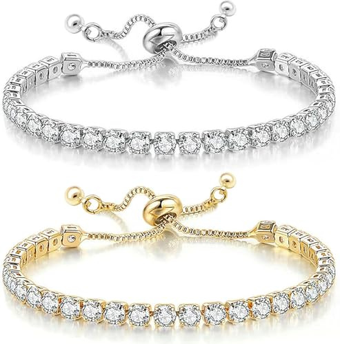 Suyi Tennis Bracelets for Women Cubic Zirconia Bracelet Adjustable Slider Bracelet Jewelry Silver Gold 1