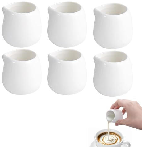 Eabdice 6 Piezas Mini Jarras Leche Cerámica Blanca 50ml, 50 ml Mini Jarra de Leche Porcelana, para Cafeterías,Cocina,Leche,Café,Latte Art (Blanco)