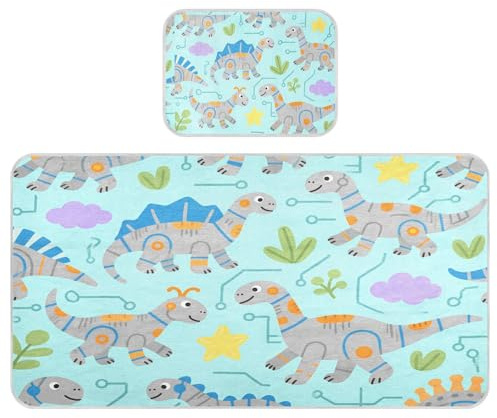 miaozhen Funda de colchón refrescante para bebé de 28 x 52 pulgadas, ultra suave, lindo robot de dibujos animados, dinosaurio, gris y azul, funda de colchón para bebés y niños pequeños