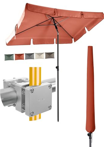 4smile Sonnenschirm Balkon 3-in-1 SET, Orange – Balkonschirm rechteckig mit UV50+-Schutz, 200 x 125 cm, inkl. Schirmhalter + Schirmhülle – passend für Balkon und Terrasse